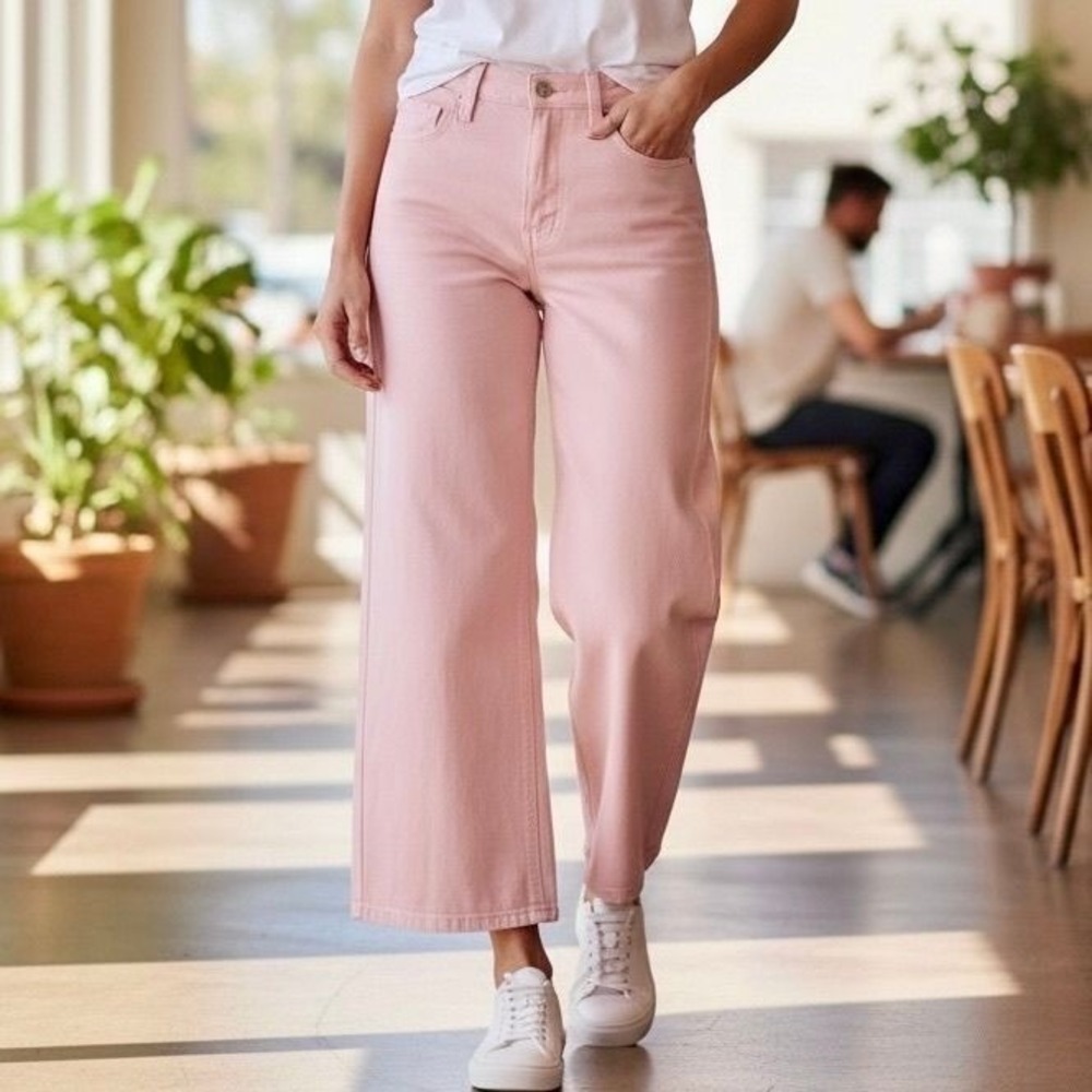 Frame Wide Leg Jeans Womens 24 Pink High Rise Cropped Denim 373
